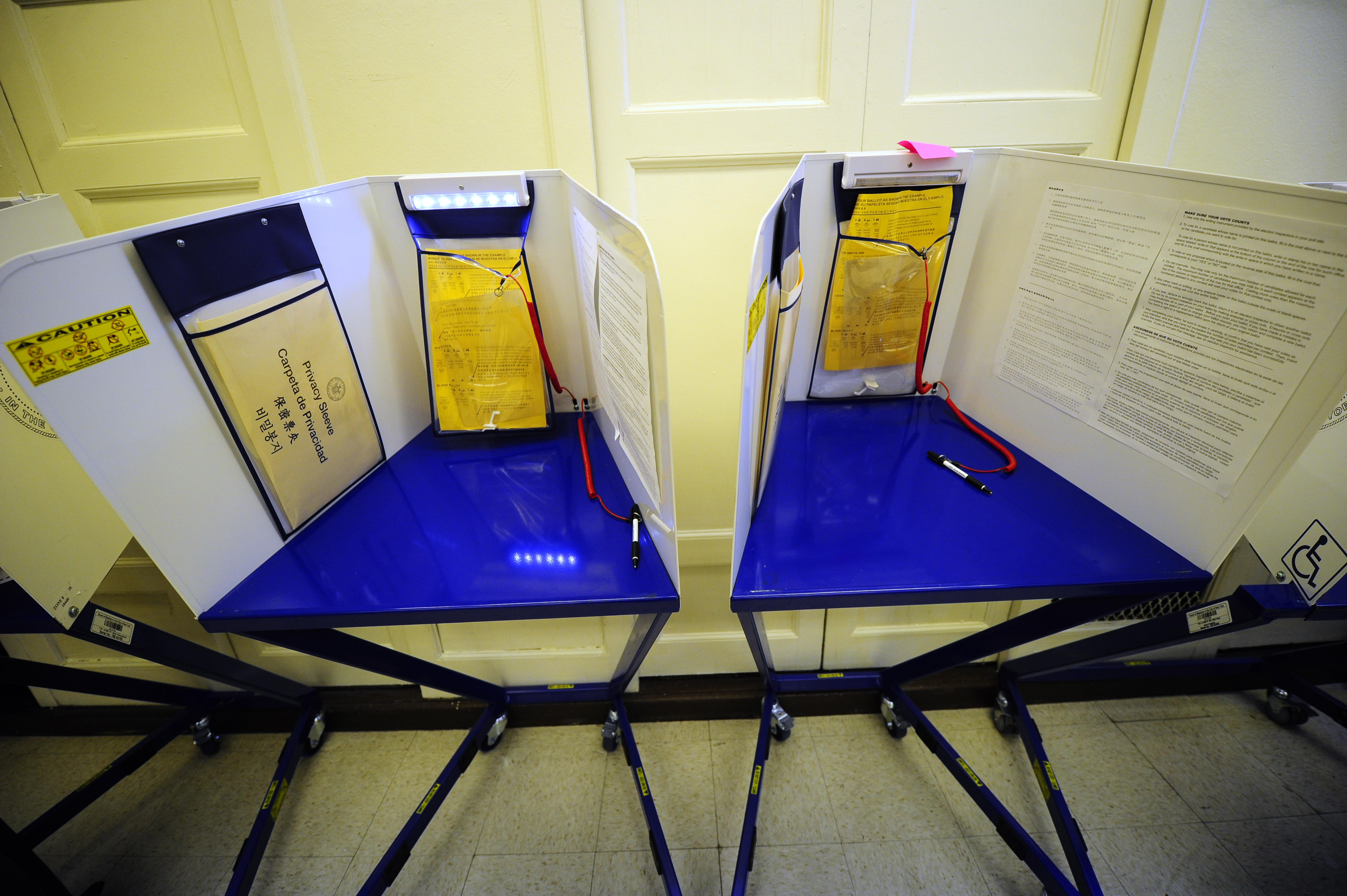 Empty voting booths  