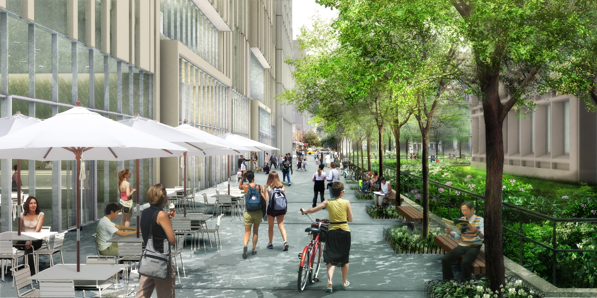 View taken from the corner of the former Greene Street and Bleecker Street looking south to the proposed Greene Street walk (credit: NYU) 