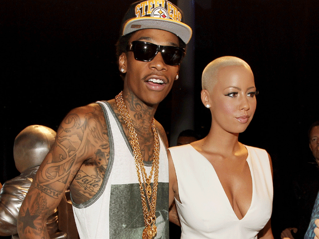 Rapper Wiz Khalifa and model Amber Rose at the 2011 MTV Video Music Awards at on Aug. 28, 2011, in Los Angeles. 
