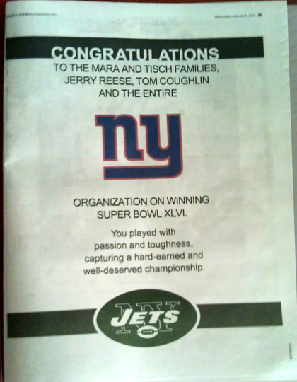 Congrats Giants, from Jets 