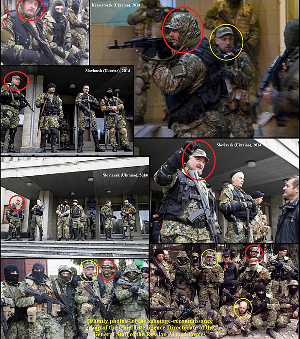 A set of photos distributed by Ukraine's government to the OSCE purports to show Russian special forces deployed in eastern Ukraine, and also identified in an alleged "family photo" of the special forces "sabotage-reconnaissance group" 