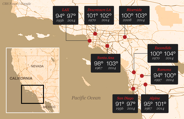 Southern California record temperatures 