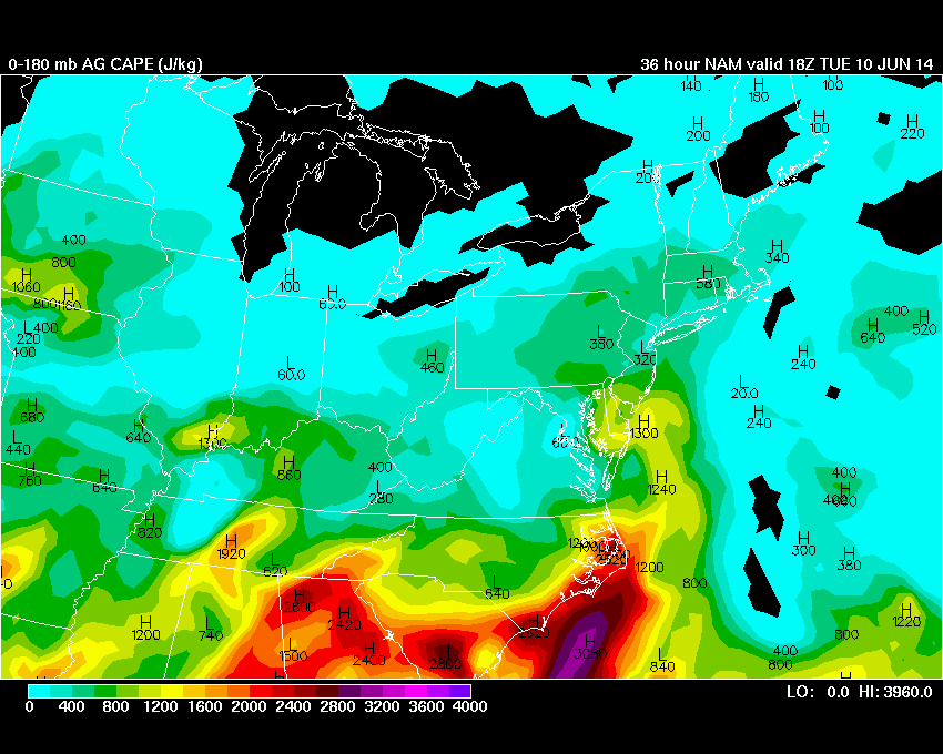 CAPE Levels Tuesday AM 