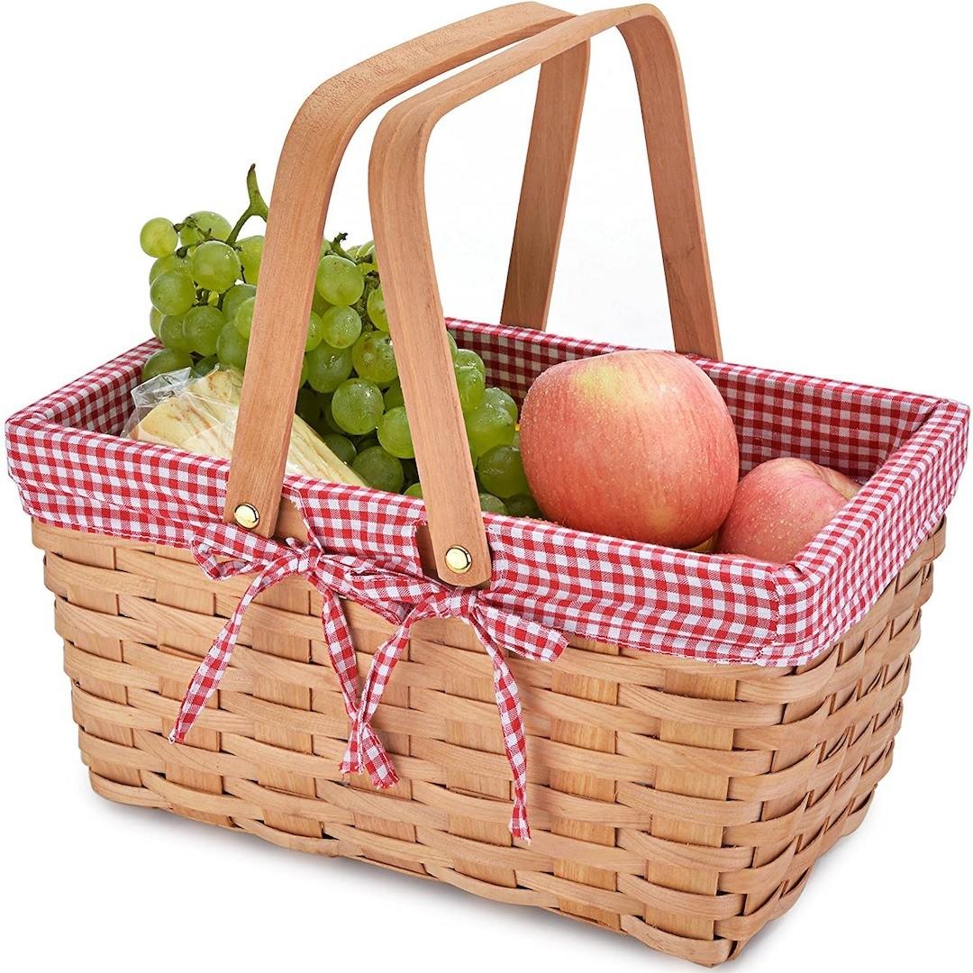 Picnic Basket Natural Woven Woodchip with Double Folding Handles 