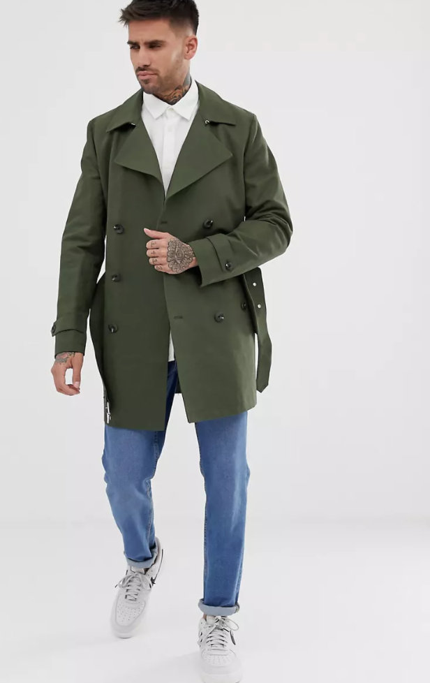 Rain-resistant double-breasted trench coat 