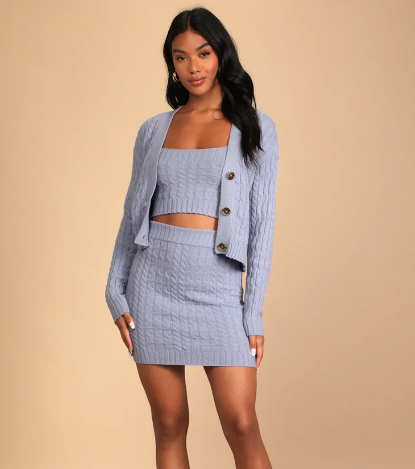 Lulus Undeniably Perfect three-piece knit sweater dress set 