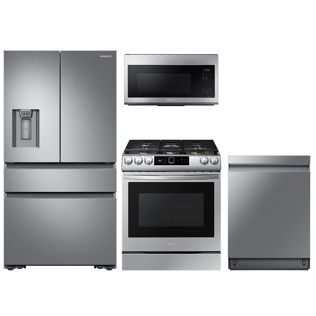 23 cu. ft. counter depth 4-door refrigerator, gas range, microwave and dishwasher package 