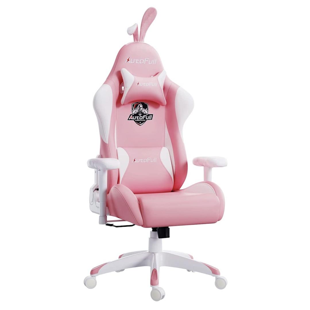 AutoFull Pink Gaming PU Leather High Back Ergonomic Racing Chair 