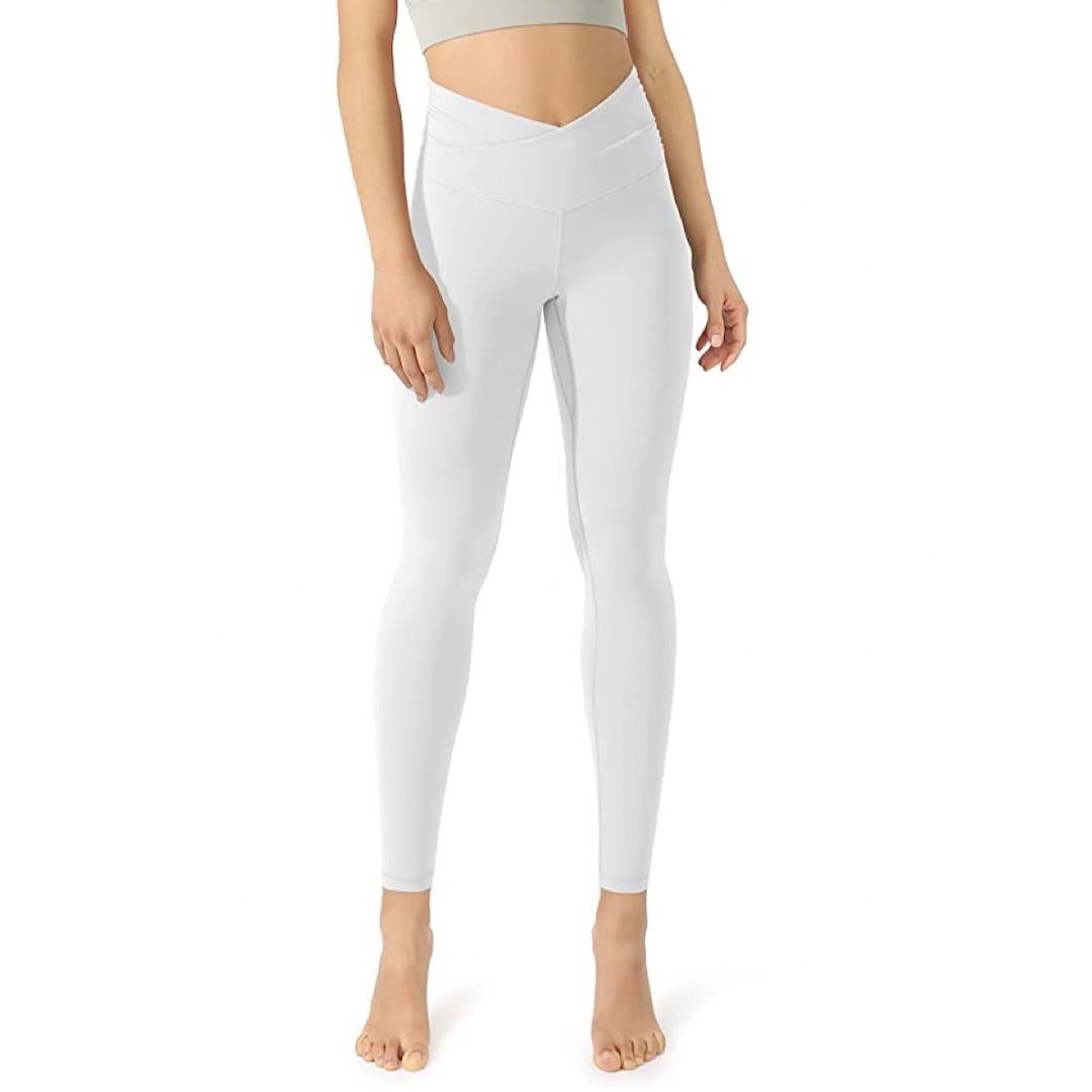 ODODOS Women's Cross Waist Yoga Leggings with Inner Pocket
