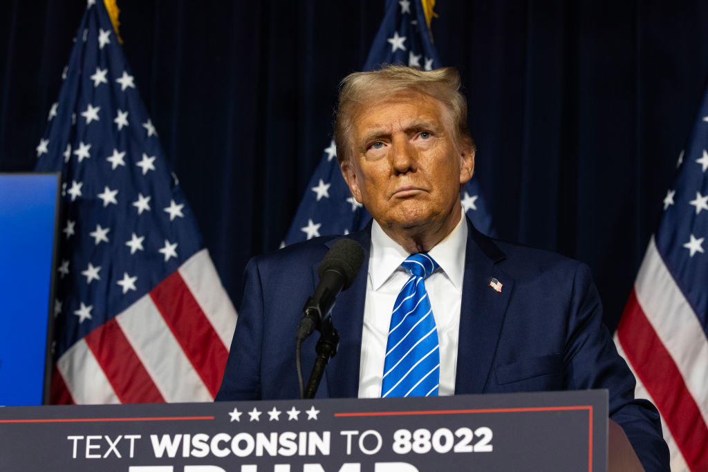 Former President Donald Trump speaks at a press conference in the Discovery Center on Oct. 1, 2024, in Milwaukee, Wisconsin. 