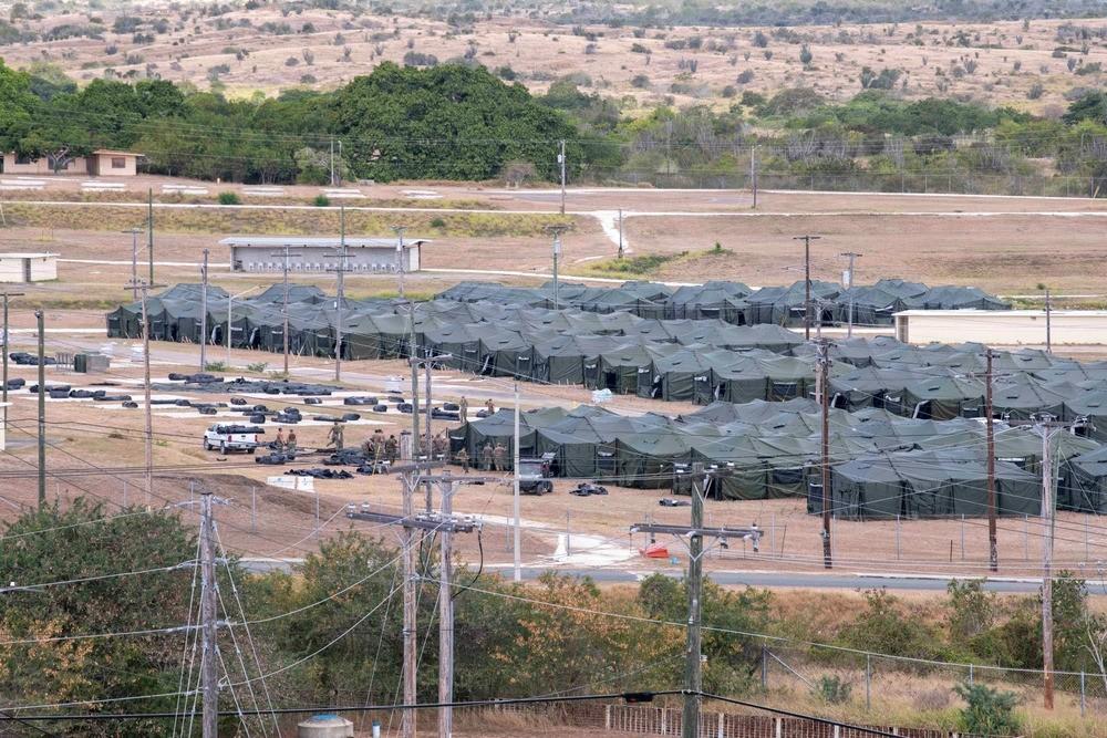 Holding tents being erected to house migrants at Naval Station Guantanamo Bay in Cuba on Feb. 6, 2025.