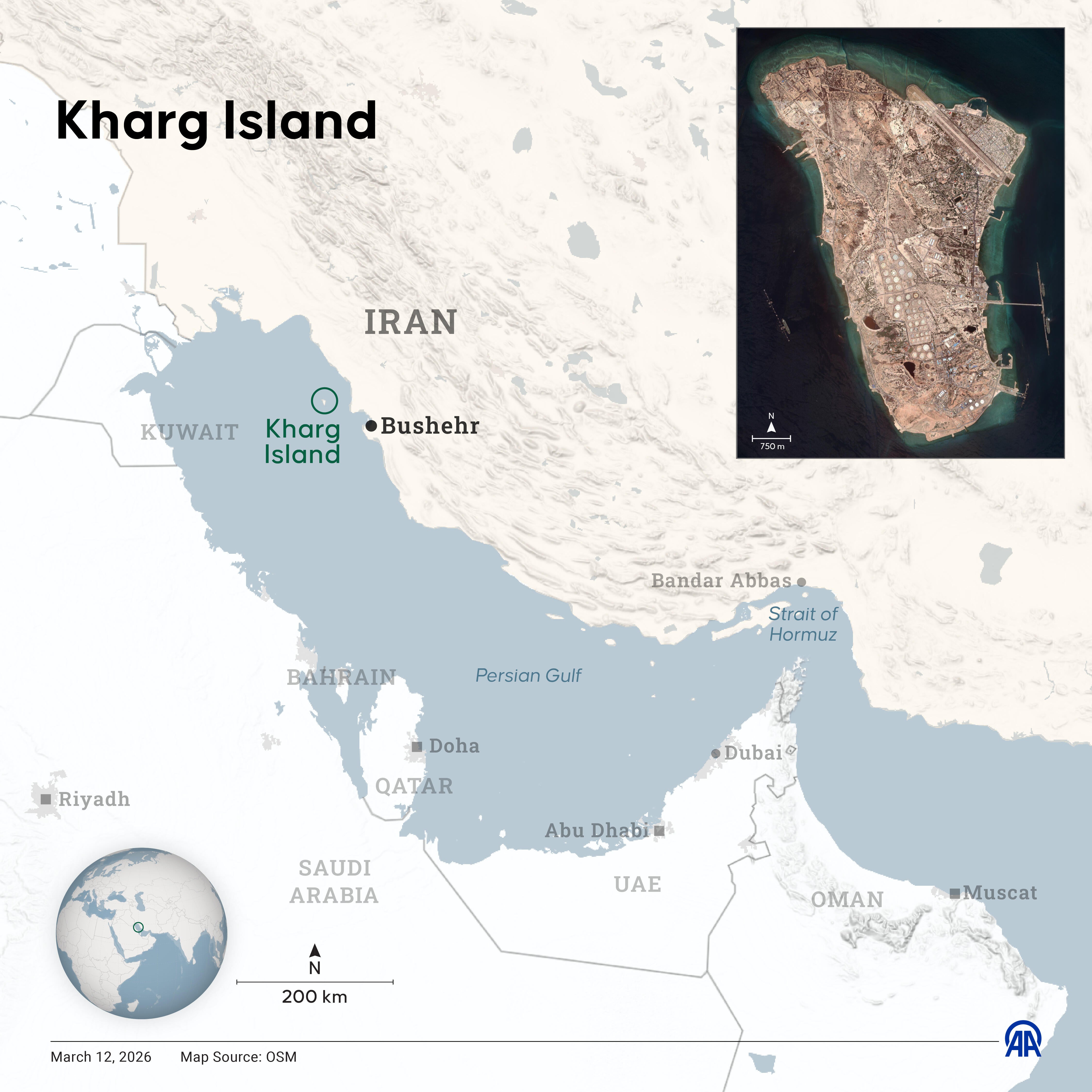 Map of Kharg Island, Iran 