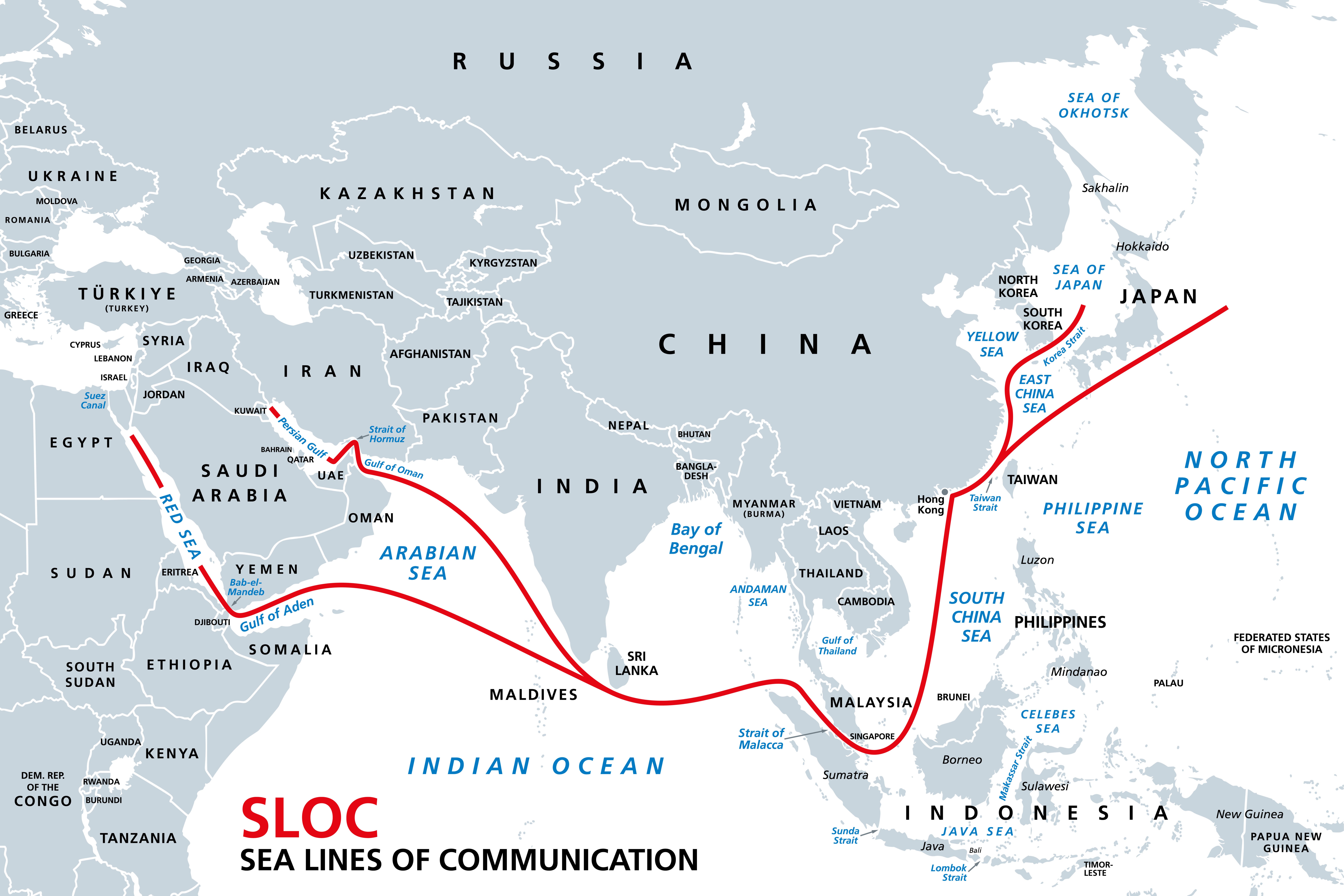 Indo-Pacific major energy SLOCs, Sea Lines Of Communication, map