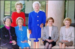 US First Ladies (l-r) Lady Bird Johnson, Pat Nixon, Nancy Reagan, Barbara Bush, Rosalynn Carter and Betty Ford, Nov. 4, 1991