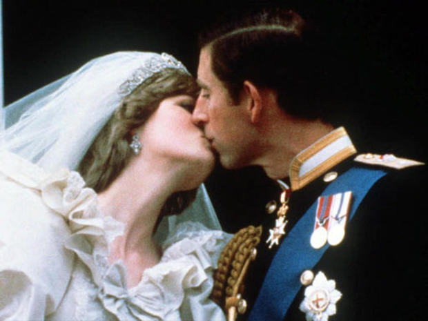 Prince Charles and Princess Diana kiss on wedding day 