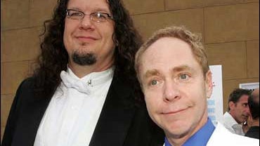 Penn Jillette and Teller at "The Aristocrats" premiere in July 2005 