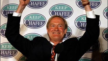 Sen. Lincoln Chafee, R-RI,  savors his primary race victory, Sept. 12, 2006, in Providence, R.I. 