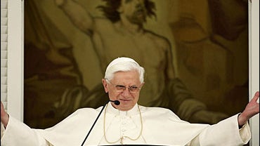 Pope Benedict XVI acknowledges faithful during his Sunday Angelus prayer 