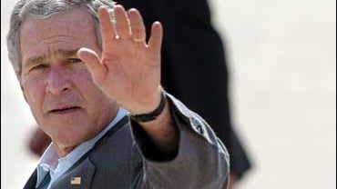 President George Bush waves as he departs Buckley Air force Base, in Aurora, Colo., Saturday, Nov. 4, 2006. 