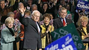 Vice President Dick Cheney and his wife, Lynn, showing their support for GOP local and state candidates at a Wyoming Republican Party campaign rally, Nov. 4, 2006, in Laramie, Wyoming. 