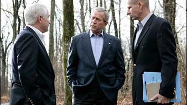 President Bush, Robert Gates, Peter Pace at Camp David 