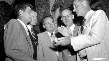 Lyndon Johnson, John F. Kennedy, George Smathers, and Hubert H. Humphrey 