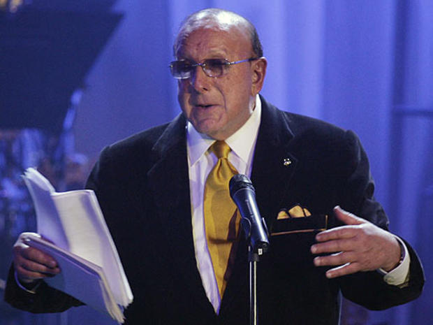 Clive Davis speaks on stage during the his Pre-Grammy Party 