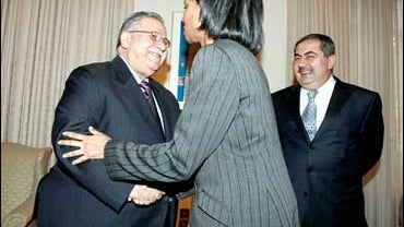 Condoleezza Rice, Iraqi President Jalal Talabani, Hoshiyar Zebari 