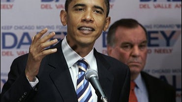 Democratic Illinois Sen. Barack Obama speaks after endorsing Richard Daley, right, for a sixth term as Chicago mayor in this Jan. 22, 2007, file photo in Chicago. 