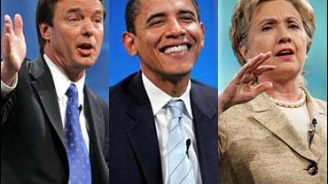 John Edwards, Barack Obama, Hillary Clinton 