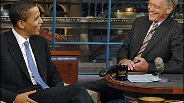 2008 Democratic Presidential candidate Sen. Barack Obama talks with David Letterman when he visits the LATE SHOW with DAVID LETTERMAN, Monday, April 9, 2007 on the CBS Television Network. 
