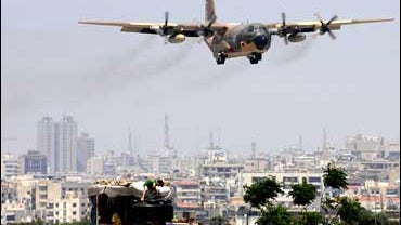 military transport plane landing at Beirut International Airport 