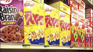 Cereal boxes on store shelf 