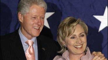 Former President Bill Clinton joins his wife, Sen. Hillary Rodham Clinton, D-NY, at her 59th birthday party at Tavern on the Green in New York in this Thursday, Oct. 26, 2006 file photo. The Clintons will join Mariah Carey and others as honorees at the VH 