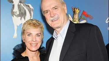 Actor John Cleese, right, and his wife Alyce Faye Eichelberger arrive at the premiere of "Monty Python's Spamalot" at The Grail Theater in Las Vegas on March 31, 2007. 