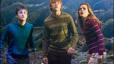 Daniel Radcliffe, Rupert Grint and Emma Watson in scene from movie "Harry Potter And The Order of the Phoenix" 
