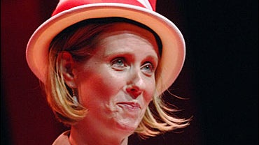 Actress Cynthia Nixon reads from the Dr. Seuss book 'Green Eggs and Ham' at TheatreworksUSA's Free Summer Theater 