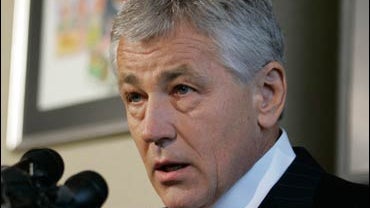 Senate Foreign Relations Committee member, Sen. Chuck Hagel, R-Neb. takes part in a hearing on Iraq before the committee 