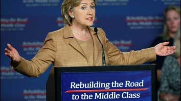 Democratic presidential hopeful, Sen. Hillary Rodham Clinton, D-N.Y., delivers her speech on the economy Monday, Oct. 8, 2007, in Cedar Rapids, Iowa. 