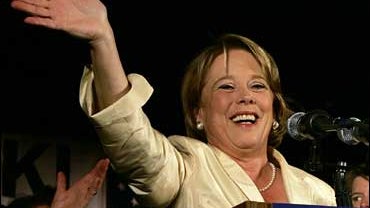 Democrat Niki Tsongas acknowledges the crowd at her election night party in Lowell, Mass. Tuesday, Oct. 16, 2007 as she claims victory in the 5th Congressional District special election to succeed former Rep. Martin Meehan. (AP Photo/Elise Amendola) 