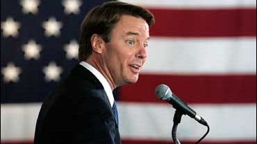 Democratic presidential hopeful Sen. John Edwards, D-N.C., speaks to supporters about his foreign policy strategy for Iran at the University of Iowa on Monday, Nov. 5, 2007, in Iowa City, Iowa. Edwards accused rival Hillary Rodham Clinton of a two-faced f 