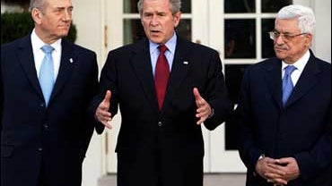 President Bush, Prime Minister Ehud Olmert, President Mahmoud Abbas 