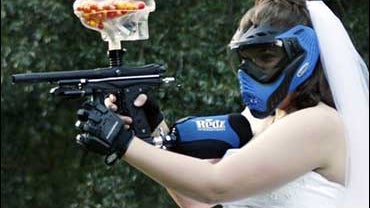wedding dress, paintball, trash the dress 