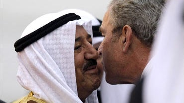 George W. Bush kisses Sheik Sabah al-Ahmed al-Sabah 