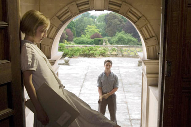 This photo released by Focus Features shows actors Saoirse Ronan, left, and James McAvoy in a scene from "Atonement." "Atonement" received seven nominations, Tuesday, Jan. 22, 2008, including best picture and best supporting actress for Ronan, the only pe 