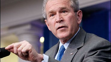 President Bush speaks at a news conference at the White House in Washington 