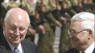 Palestinian President Mahmoud Abbas greets U.S. Vice President Dick Cheney 