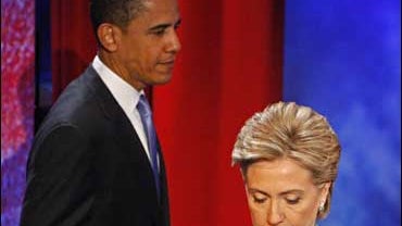 Democratic presidential hopefuls Sen. Hillary Rodham Clinton and Sen. Barack Obama 