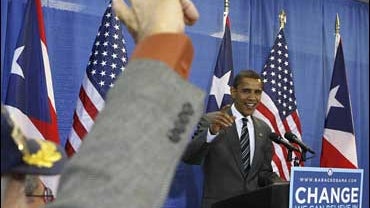 Sen. Barack Obama speaks to veterans groups in Bayamon, Puerto Rico 