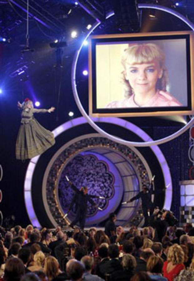 Actress Alison Arngrim flies on to the stage during the opening of the TV Land Awards on Sunday June 8, 2008 in Santa Monica, Calif. 